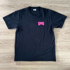 Black Short Sleeve Tee with Pink Chest Logo